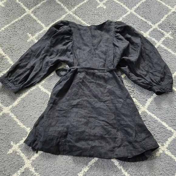 FREE PEOPLE Black Linen Carino Mini Wrap Dress Small Petite - Picture 11 of 14